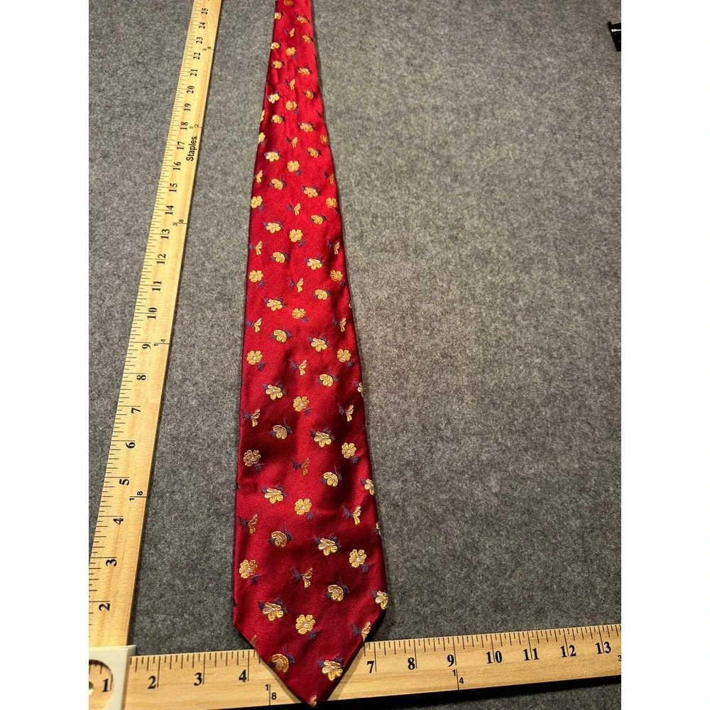 Faconnable Mens Red Floral Silk Necktie Made in France Yellow Flower Silk Tie